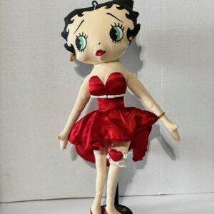 Classic Red Betty Boop Plush 16” 1999 Kelly Toy Red Dress Heart Garter Stand